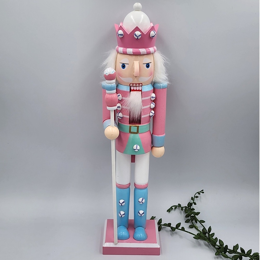 Pink Blue Pastel King Guard Candy Land Nutcracker Christmas Wood Decor 15" NEW
